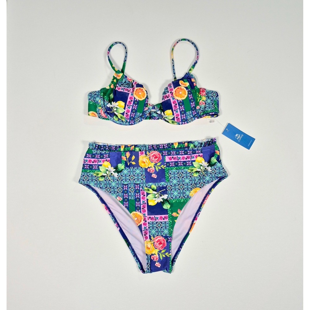 Cupshe Citrus‎ Floral Patchwork Bikini Set High Waist Underwire NWT Medium